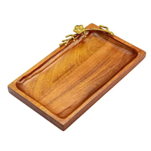 Luxury Design Natural Wooden <b>Tray</b> With <b>Gold</b> Floral Accent Snacks And Fruits <b>Serving</b> <b>Tray</b> For Hot Selling Home Accessories Supply - Product Image 1