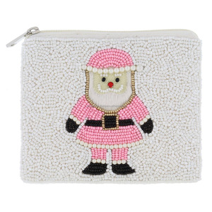 Santa Beaded Christmas Pouch Handmade Durable Anti-Theft Foldable Portable Coin Purse Holiday <b>Gift</b> <b>Bag</b> Magnetic Closure Evening - Product Image 1