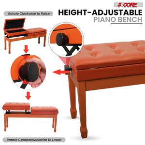 Banc de piano en bois rembourré de 3.5 pouces, siège double pour clavier, pieds antidérapants, chaise de musicien réglable en hauteur, comprend - Product Image 4
