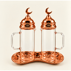 Juego de Dispensador de Vidrio y Vinagre de Lujo para Decoración de Ramadán con Tapas de Media Luna en Oro Rosa y Bandeja de Cobre para Decoración de Mesa de Eid - Product Image 4