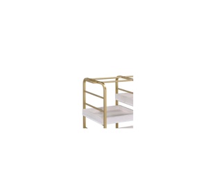 Chariot utilitaire moderne en métal avec étagères en bois et roues, forme rectangulaire, design solide et élégant - Product Image 6