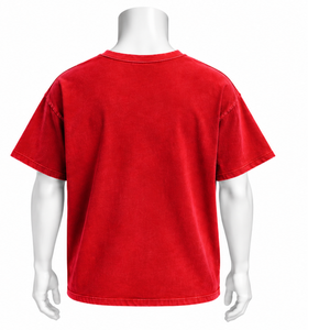 T-shirt rouge délavé avec poche poitrine, en coton vintage, manches courtes, coupe oversize décontractée, style streetwear décontracté, été - Product Image 2