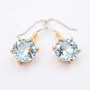 Pendientes de moda de Plata de Ley 925 para mujer, Topacio azul natural y piedras preciosas CZ, estilo colgante - Product Image 2