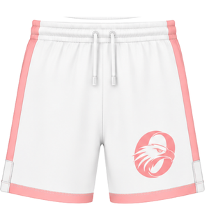 White Coral <b>Pink</b> Rugby <b>Shorts</b> Elastic Waist Drawstring Team Uniform Custom Breathable Training Athletic Sportswear Performance - Product Image 1