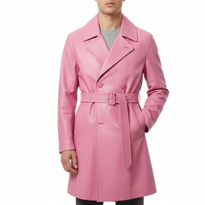 Gabardina Unisex de Cuero Genuino, Larga, para Invierno, con Doble Abotonadura y Cinturón en la Cintura, Estilo Elegante y Entallado - Product Image 1