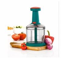 Premium 1000ml Handmatige Push Chopper van Plastic voor Groenten & Fruit, met Roestvrijstalen Messen en Kloofunctie, Gemakkelijk te Reinigen