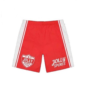 กางเกงขาสั้นวินด์เบรกเกอร์ผู้ชาย ผ้าโพลีเอสเตอร์น้ำหนักเบา 120 GSM สีแดง แถบข้างสีขาว พิมพ์ลายสกรีน โลโก้สั่งทำพิเศษ กางเกงขาสั้นผู้ชาย - Product Image 1