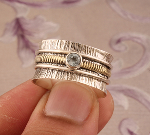 Anillo de Plata de Ley 925 con Topacio Azul Natural, Clásico, para Aniversario de Bodas, Apilable, para Mujer, Venta al Por Mayor - Product Image 3