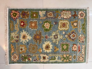 Tapis en laine vintage classique Oushak, tufté à la main, à poils ras, avec envers en latex, taille personnalisée, couleur unie pastel douce, antidérapant pour sol domestique - Product Image 1