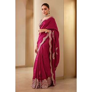 Designer Indian and Pakistani Party Wear <b>Saree</b> with Embroidery & Sequins Work - Product Image 3