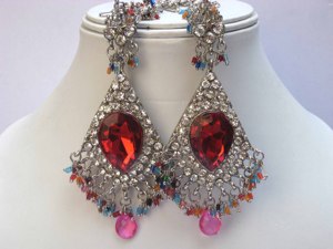 Silver Plated <b>Crystal</b> Jewelry <b>Set</b> Pear Cut Rhinestone Earrings Women's Bohemia Party Style - Product Image 3