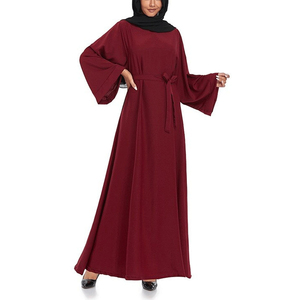 Women's Red Floor Length Abaya <b>Long</b> Sleeve Modest <b>Dress</b> Plus Size Loose Fit Solid Color Daily Wear Middle East Style - Product Image 1