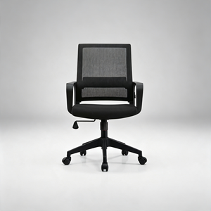 Chaise de bureau ergonomique moderne en maille avec accoudoirs fixes et base pivotante, dossier ouvert noir, pour usage domestique ou professionnel - Product Image 1