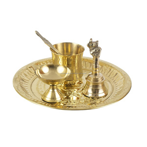 Puja en laiton artisanal traditionnel | Pooja Thali - Product Image 5