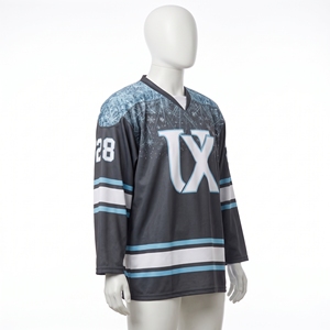 Camiseta de Hockey sobre Hielo Personalizada Sublimada con Logotipo del Equipo, Nombre, Números, Cuello en V, 100% Poliéster Malla, Tallas para Adultos - Product Image 2
