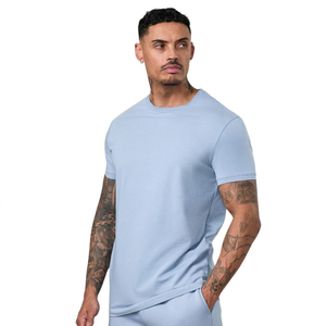 Camiseta Básica para Hombre Azul, Cuello Redondo, Manga Corta, Corte Regular, Formal, 100% Algodón, Tejido de Punto - Product Image 1