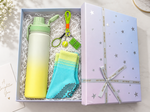 Modern Customizable Stainless Steel Promotional <b>Gift</b> Set with Gradient Water <b>Bottle</b> Socks Keychain and Accessories in Pastel <b>Box</b> - Product Image 1