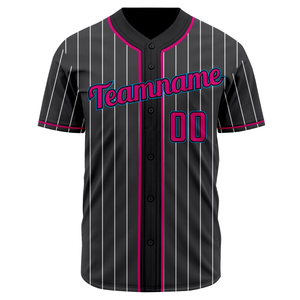 Maillot de baseball noir à fines rayures, manches courtes, boutonné, uniforme d'équipe personnalisé, respirant, en polyester, chemise de sport - Product Image 2