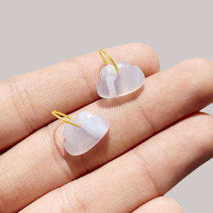 Abalorios de Ágata Azul Natural en Forma de Nube con Aro Dorado, Hechos a Mano, Piedras Semipreciosas para Joyería - Product Image 3