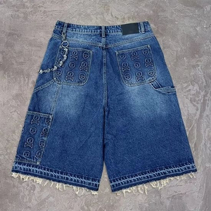 กางเกงยีนส์ขาสั้นทรงตรงสไตล์สตรีทแวร์สำหรับฤดูร้อน ผ้าฝ้ายฟอกสีเข้มแบบวินเทจแฟชั่นสำหรับผู้ชาย - Product Image 3