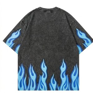 Camisetas de hombre al por mayor con logo personalizado, estilo flameado, lavado ácido, corte holgado, hombros caídos, algodón grueso, estilo oversize, streetwear - Product Image 2