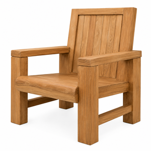 Chaise de jardin d'extérieur de luxe en teck massif au design contemporain avec larges accoudoirs et pieds sabre |   Chaise artisanale écologique et imperméable - Product Image 2