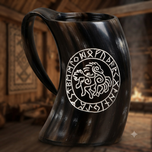 Mug en corne de buffle Viking 100% haute qualité, style européen, sculpté, écologique, design personnalisé, emballage cadeau, pour fête - Product Image 1