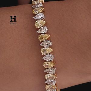 Luxury Pear Cut Two-Tone Tennis <b>Bracelet</b> Alternating Yellow and White Cubic Zirconia/Moissanite <b>Bracelet</b> in Gold Plated Setting - Product Image 4