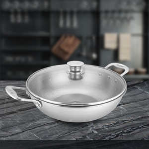 Elegante Kadhai de Acero Inoxidable de Gran Peso con Tapa de Vidrio, Elegantes Cacerolas - Product Image 1