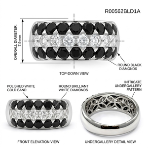 Hong Kong Vente en gros de bijoux fins de haute qualité en or blanc massif 14 carats avec diamant noir naturel, ensemble de bagues de mariage pour couple pour femmes - Product Image 6