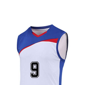 Ensemble de maillots de volley-ball unisexe blanc bleu rouge sans manches col en V séchage rapide évacuation de l'humidité impression sublimée numéro 9 adulte - Product Image 5