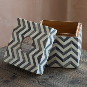 Boîte à mouchoirs en os incrusté faite à la main, décoration de luxe pour la maison - Product Image 4