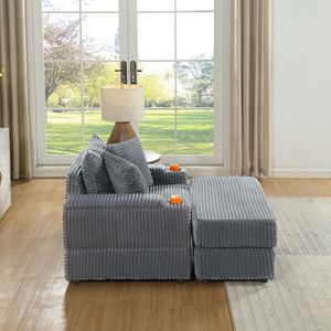 Divano Chaise Longue Accogliente e Confortevole con 2 Cuscini Decorativi e Pouf, Seduta Profonda per Soggiorno - Product Image 5