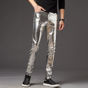 Pantalon slim taille haute en similicuir pour homme, style décontracté, usage quotidien, hip-hop, coloris rouge/vert/noir, en cuir PU artificiel - Product Image 3