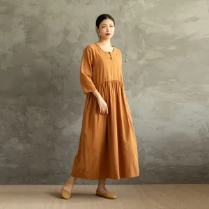 Vestido Maxi Bohemio de Algodón y Lino para Mujer, Corte Holgado, Casual, Verano, Manga Larga, Estilo Vintage - Product Image 1