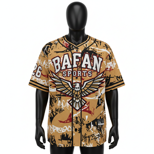 Camiseta 100% algodón para hombre, corte holgado, estampada, estilo béisbol, transpirable, malla de poliéster, sublimación, logotipo personalizado, panel con botones. - Product Image 6