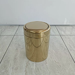 Poubelle minimaliste dorée finition miroir, idéale pour salle de bain, restaurant, hôtel, chambre d'hôtes et zone de table à manger, fabriquée en Inde - Product Image 1