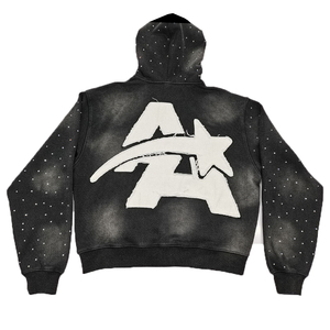 Sweat à capuche surdimensionné personnalisé pour homme, en coton épais 100 %, à manches longues, uni, pour l'automne, avec strass et cordon de serrage, effet délavé à l'acide - Product Image 3