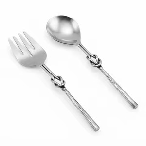 Ensemble de serveurs à salade en acier inoxydable de qualité supérieure, cuillère et fourchette à poignée nœud de récif fabriquées artisanallement pour l'hôtellerie, la restauration et les buffets - Product Image 1