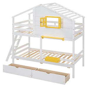 Wholesale Modern White Twin Over Twin 2-Drawer Standard Bunk Bed with Drawers <b>Slat</b> Kit Playhouse <b>Wooden</b> Bunk Bed for Girls Boys - Product Image 2