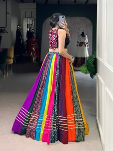Designer Printed Design With Gota Patti Detailing And Mirror Work Rayon Navratri Special Lehenga Choli Ready To Wear <b>Set</b> - Product Image 2