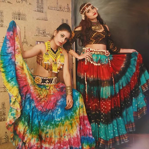 Falda Maxi Étnica de Rayón con Estampado Tie-Dye, Multicolor, con Patrón Circular Arcoíris, Estilo Gitano - Product Image 1