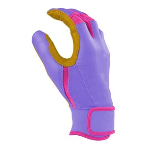 ELIXE SPORTS ES-3841 Gant de frappeur en cuir blanc avec garniture violette et fermeture auto-agrippante, durable pour l'entraînement, unisexe adulte main droite - Product Image 2