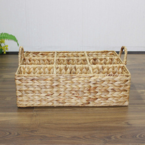 Rectangular Water Hyacinth <b>Wine</b> Tray with 9 Compartments & Handles Stylish Organizer From Vietnam Factory Natural Storage Style - Product Image 2