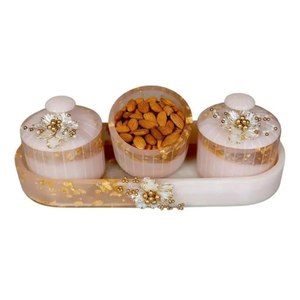 New Arrival 2026 Floral pearl decor Cylinder shape design Glam design jar Durable 250ml capacity Resin storage cylinder - Product Image 1