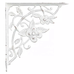 <b>White</b> Floral Metal Shelf <b>Bracket</b> Rustic Decorative Wall Support Antique Finish - Product Image 1