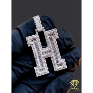 Moissanite Diamond H <b>Initial</b> <b>Pendant</b> Iced Out Hip Hop Necklace Custom Letter Jewelry Gift - Product Image 4