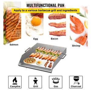 18 \ "X 16 \" piastra rettangolare piano in acciaio inox 2 maniglie scanalatura grasso per barbecue carbone/griglia a Gas per feste in campeggio - Product Image 6