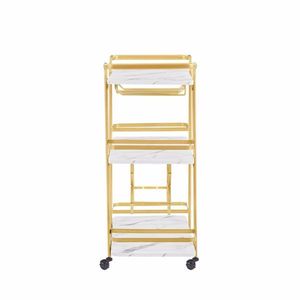 Carrello Bar a Tre Ripiani Dorato con Portabottiglie e Portabicchieri per Famiglie e Piccoli Raduni - Product Image 6