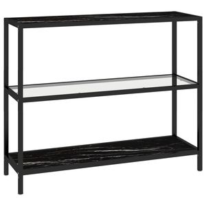 Étagère élégante en verre trempé transparent et marbre noir avec structure en fer thermolaqué pour la maison ou le bureau - Product Image 2